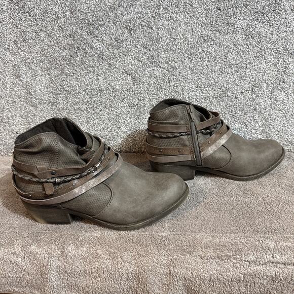 Retro Y2K SO Ankle Boots Womens 8 Boho Western Biker Braided Strap Faux Leather - Picture 1 of 11